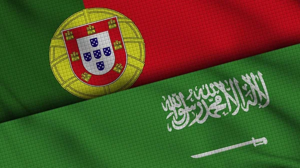 Portekiz Suudi Arabistan Bayrakları Birlikte Dalgalı Kumaş Son Dakika Haberleri — Stok fotoğraf