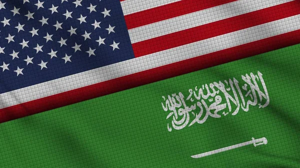 Stati Uniti America Arabia Saudita Bandiere Insieme Tessuto Ondulato Breaking — Foto Stock