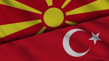 Makedonya ve Türkiye Bayrakları Birlikte, Dalgalı Kumaş, Son Dakika Haberleri, Siyasi Diplomasi Krizi Konsepti, 3D İllüstrasyon