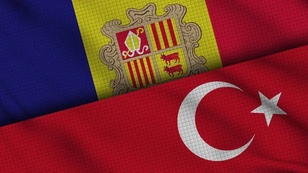 Andorra Törökország Zászlók Együtt Wavy Fabric Breaking News Politikai Diplomácia — Stock Fotó