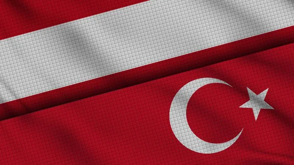 Ausztria Törökország Zászlók Együtt Wavy Fabric Breaking News Politikai Diplomácia — Stock Fotó