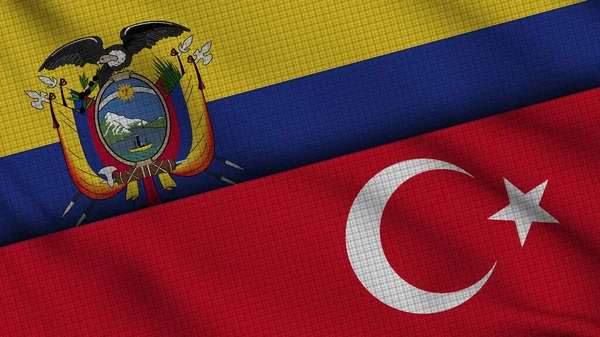 Ecuador Törökország Zászlók Együtt Wavy Fabric Breaking News Politikai Diplomácia — Stock Fotó