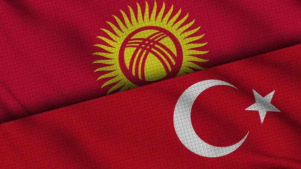 Kirgizistan Och Turkiet Flaggor Tillsammans Vågigt Tyg Breaking News Politisk — Stockfoto