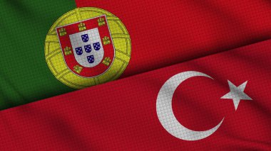 Portekiz ve Türkiye Bayrakları Birlikte, Dalgalı Kumaş, Son Dakika Haberleri, Siyasi Diplomasi Krizi Konsepti, 3D İllüstrasyon