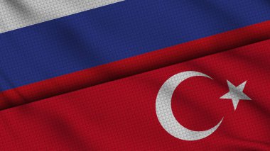 Rusya ve Türkiye Bayrakları Birlikte, Dalgalı Kumaş, Son Dakika Haberleri, Siyasi Diplomasi Krizi Konsepti, 3D İllüstrasyon