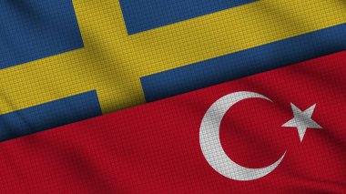 İsveç ve Türkiye Bayrakları Birlikte, Dalgalı Kumaş, Son Dakika Haberleri, Siyasi Diplomasi Krizi Konsepti, 3D İllüstrasyon