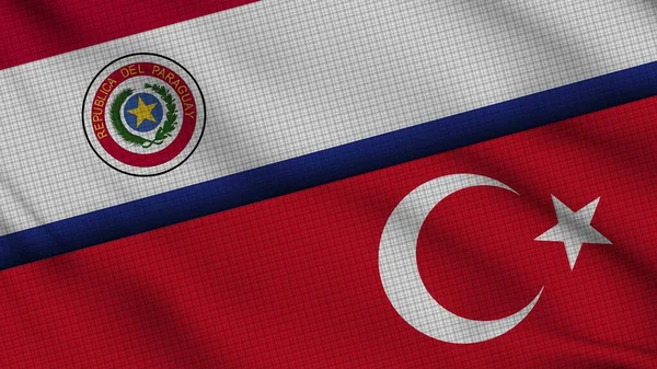 Paraguay Turkey Flags Together Wavy Fabric Breaking News Political Diplomacy — Stock Photo, Image