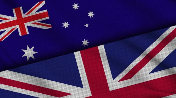 Ausztrália Egyesült Királyság Zászlók Együtt Wavy Fabric Breaking News Politikai — Stock Fotó