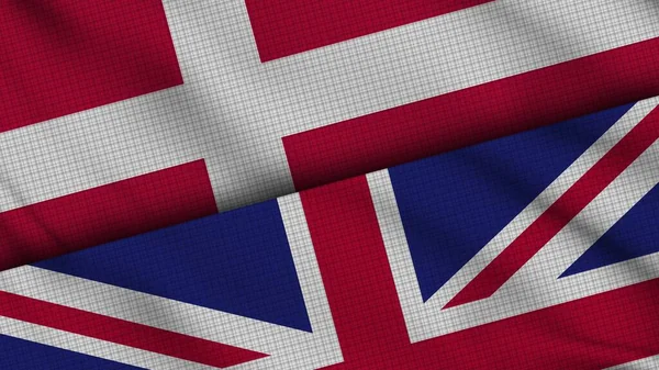 Denmark United Kingdom Flags Together Wavy Fabric Breaking News Political — Stock Photo, Image