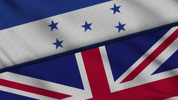 Bandeiras Honduras Reino Unido Juntas Tecido Ondulado Últimas Notícias Conceito — Fotografia de Stock