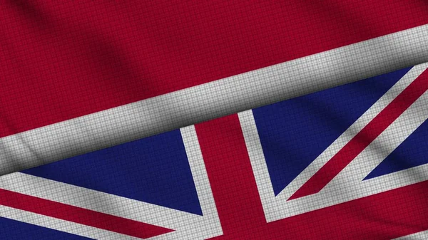 Indonesia United Kingdom Flags Together Wavy Fabric Breaking News Political — Stock Photo, Image