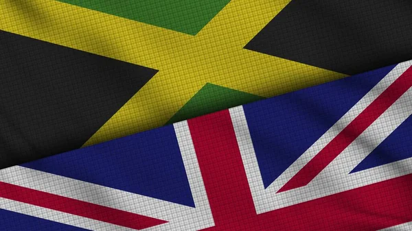 Jamajka Zjednoczone Królestwo Flagi Razem Wavy Fabric Najnowsze Wiadomości Koncepcja — Zdjęcie stockowe