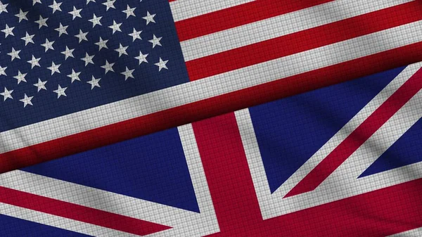 Amerika Birleşik Devletleri Birleşik Krallık Bayrakları Dalgalı Kumaş Son Dakika — Stok fotoğraf