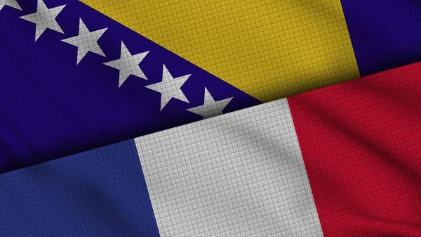 Флаги Боснии Герцеговины Франции Вместе Волнистая Ткань Срочные Новости Концепция — стоковое фото