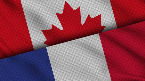Kanada Francie Vlajky Společně Vlnitá Tkanina Aktuální Zprávy Politická Diplomacie — Stock fotografie