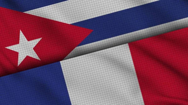 Bandiere Cuba Francia Insieme Tessuto Ondulato Breaking News Concetto Crisi — Foto Stock