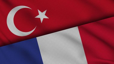 Türkiye ve Fransa Bayrakları Birlikte, Dalgalı Kumaş, Son Dakika Haberleri, Siyasi Diplomasi Krizi Konsepti, 3D İllüstrasyon