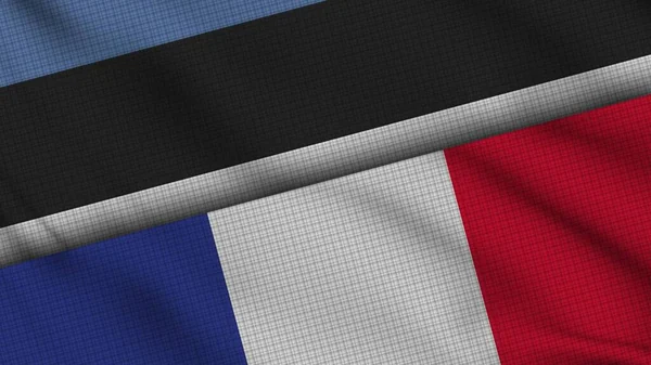 エストニアとフランスの旗 波織物 速報ニュース 政治外交危機の概念 3Dイラスト — ストック写真