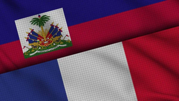 Bandiere Haiti Francia Insieme Tessuto Ondulato Breaking News Concetto Crisi — Foto Stock