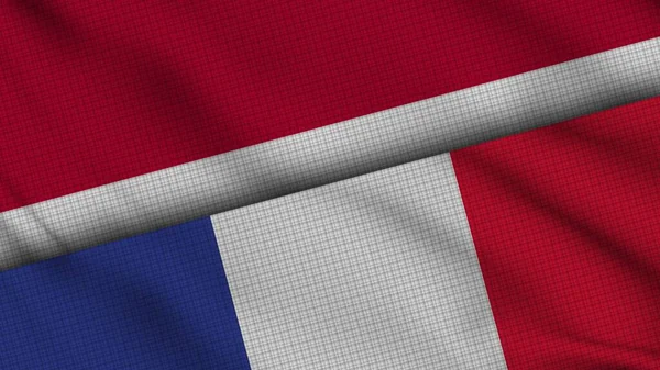 Flagi Indonezji Francji Razem Wavy Fabric Najnowsze Wiadomości Koncepcja Dyplomacji — Zdjęcie stockowe