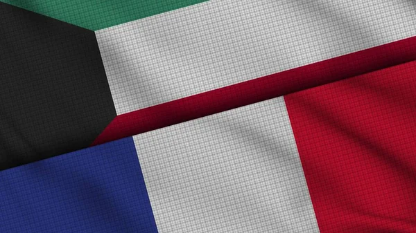 Kuwait France Flags Together Wavy Fabric Breaking News Political Diplomacy — 스톡 사진