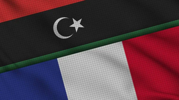Libia Francia Banderas Juntas Tela Ondulada Noticias Actualidad Concepto Crisis —  Fotos de Stock
