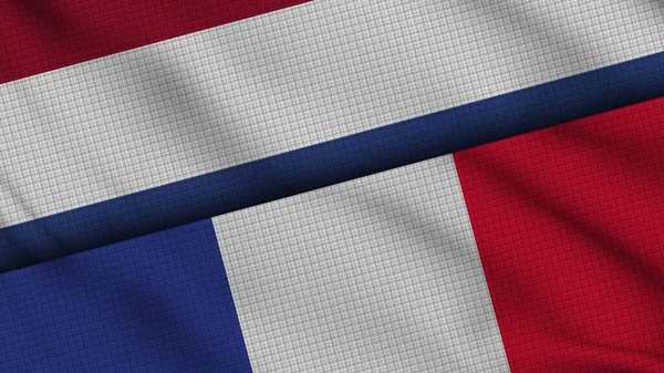 Paesi Bassi Francia Bandiere Insieme Tessuto Ondulato Breaking News Concetto — Foto Stock