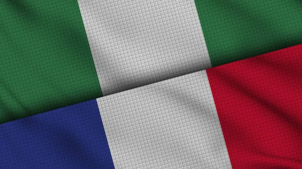 Nigeria Francja Flagi Razem Wavy Fabric Najnowsze Wiadomości Koncepcja Dyplomacji — Zdjęcie stockowe