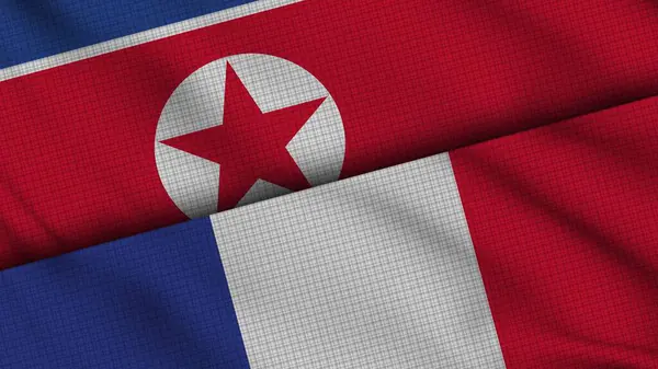 Nordkorea Och Frankrike Flaggor Tillsammans Vågigt Tyg Breaking News Politisk — Stockfoto