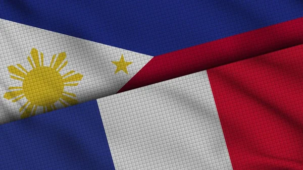 Filippinerna Och Frankrike Flaggor Tillsammans Vågigt Tyg Breaking News Politisk — Stockfoto