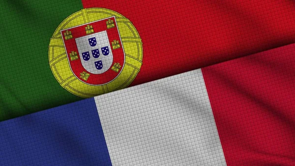 Bandeiras Portugal França Juntas Tecido Ondulado Últimas Notícias Conceito Crise — Fotografia de Stock