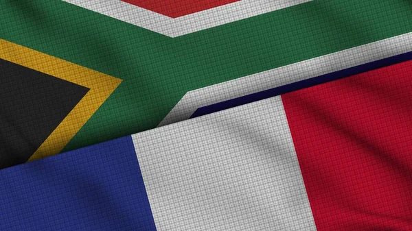 Dél Afrika Franciaország Zászlók Együtt Wavy Fabric Breaking News Politikai — Stock Fotó
