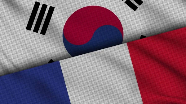 Corea Del Sud Francia Bandiere Insieme Tessuto Ondulato Breaking News — Foto Stock