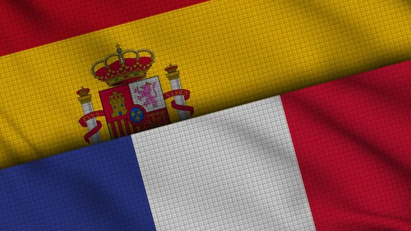 Banderas España Francia Juntas Tela Ondulada Noticias Actualidad Concepto Crisis — Foto de Stock