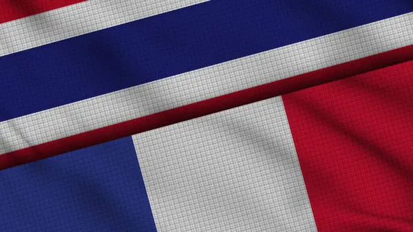 Bandiere Thailandia Francia Insieme Tessuto Ondulato Breaking News Concetto Crisi — Foto Stock