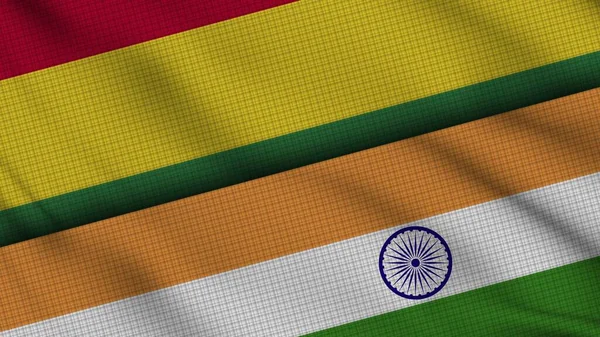 Bolívia India Zászlók Együtt Wavy Fabric Breaking News Politikai Diplomácia — Stock Fotó