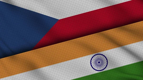 捷克共和国和印度国旗连在一起 Wavy织物 突发新闻 政治外交危机概念 3D插图 — 图库照片