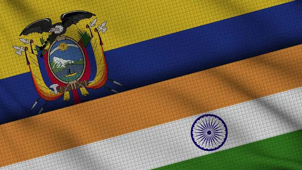Bandeiras Equador Índia Juntas Tecido Ondulado Últimas Notícias Conceito Crise — Fotografia de Stock