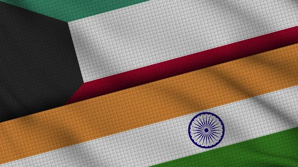 Kuvajtská Indická Vlajka Společně Vlnitá Tkanina Průlomové Zprávy Koncepce Politické — Stock fotografie