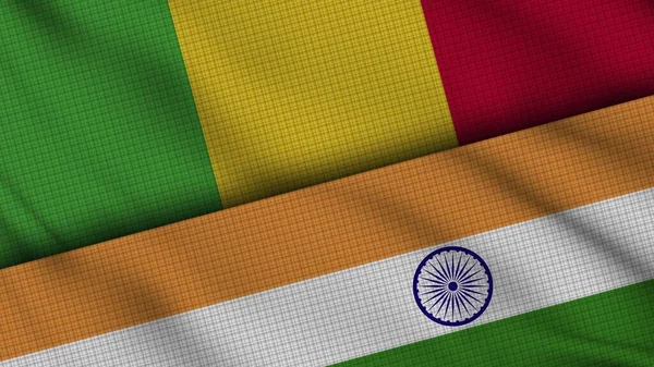 Mali India Zászlók Együtt Wavy Fabric Breaking News Politikai Diplomácia — Stock Fotó