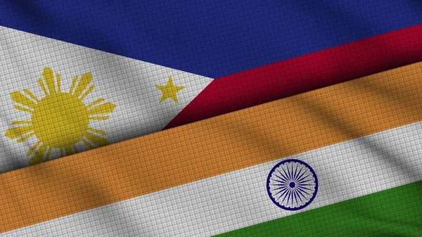 フィリピンとインドの旗 波織物 速報ニュース 政治外交危機の概念 3Dイラスト — ストック写真