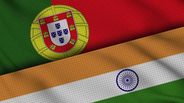 ポルトガルとインドの国旗 波織物 速報ニュース 政治外交危機の概念 3Dイラスト — ストック写真