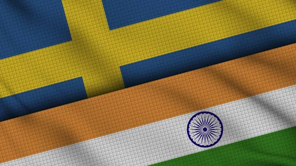 Sweden India Flags Together Wavy Fabric Breaking News Political Diplomacy — Stock Photo, Image