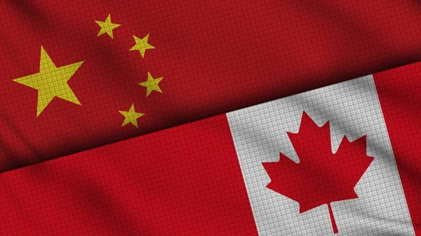 China Canada Flags Together Wavy Fabric Breaking News Political Diplomacy — стокове фото