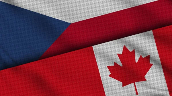 Tjeckien Och Kanada Flaggor Tillsammans Vågigt Tyg Breaking News Politisk — Stockfoto