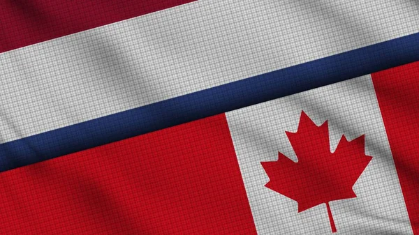 Nederländerna Och Kanada Flaggor Tillsammans Vågigt Tyg Breaking News Politisk — Stockfoto
