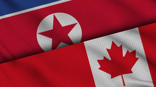 North Korea Canada Flags Together Wavy Fabric Break News Political — 图库照片