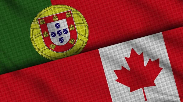 ポルトガルとカナダの国旗 波織物 速報ニュース 政治外交危機の概念 3Dイラスト — ストック写真