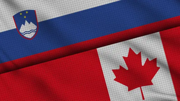 Flagi Słowenii Kanady Razem Wavy Fabric Wiadomości Ostatniej Chwili Koncepcja — Zdjęcie stockowe