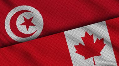 Tunus ve Kanada Bayrakları Birlikte, Dalgalı Kumaş, Son Dakika Haberleri, Siyasi Diplomasi Krizi Konsepti, 3D İllüstrasyon